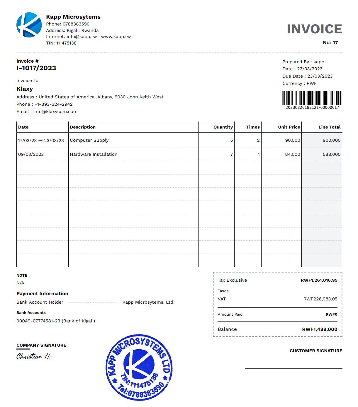 Invoice Sample Invoice Sample